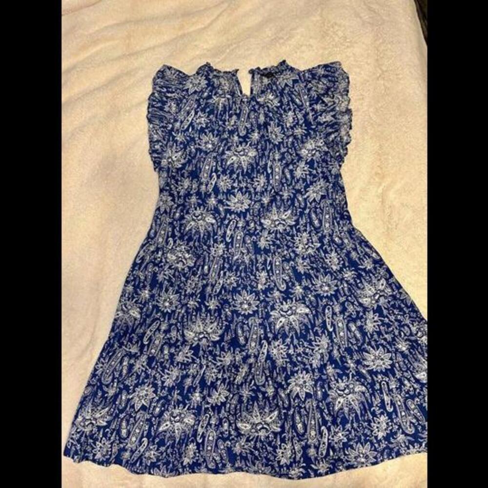 Ann Taylor Petite Blue Paisley Ruffle Sleeve Dress - Size SP